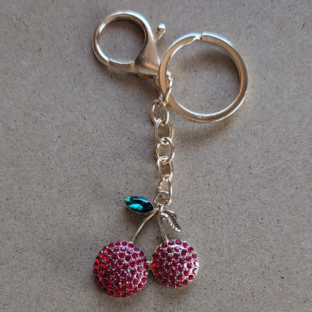 Cherry Rhinestone Cherry Keychain Bag Charm
